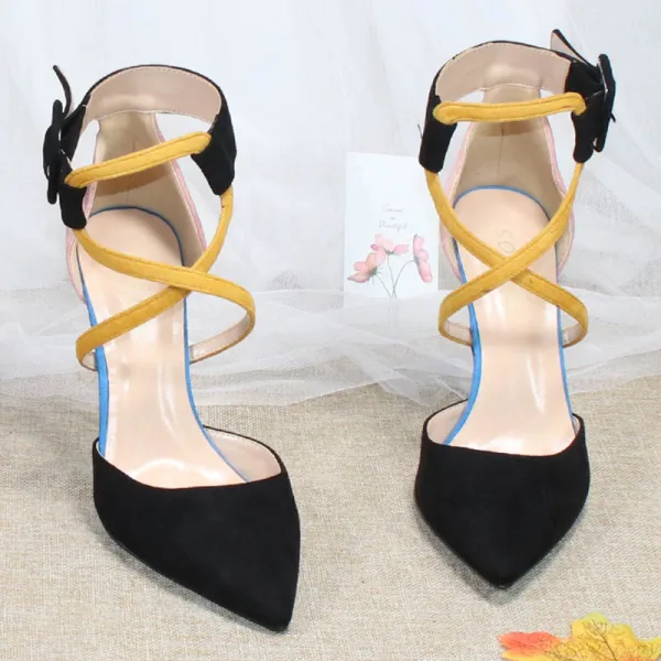 Mooie / Prachtige Oranje Straatkleding Suede Sandalen Dames 2020 X-Strap 10 cm Naaldhakken / Stiletto Spitse Neus Sandalen