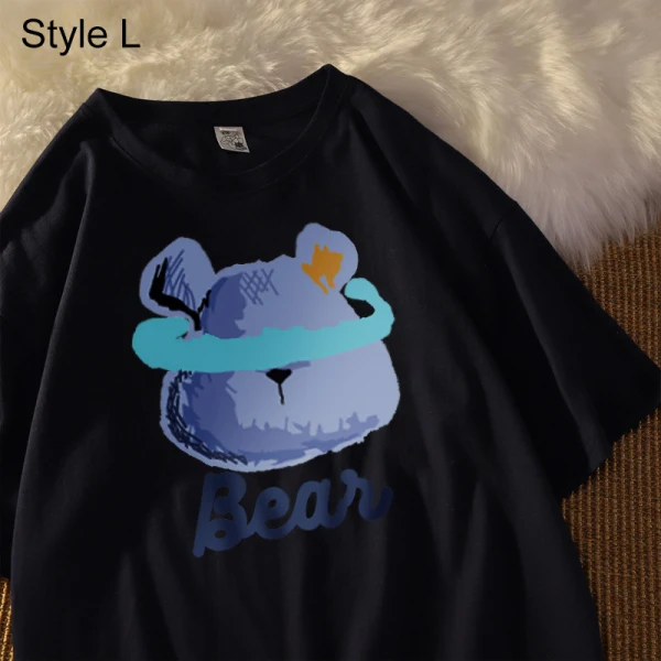 Summer Street Wear White Cartoon Loose T-Shirts 2021 Cotton Scoop Neck Short Sleeve Women's Tops