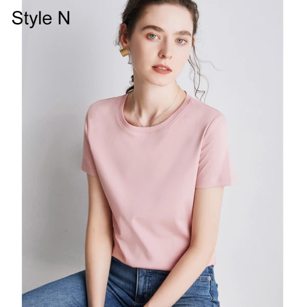 Simple OL Désinvolte Lavande Ordinaire T-Shirts 2021 Encolure Dégagée Coton Manches Courtes Hauts pour Femmes T-shirt