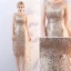 Sparkly Gold Sequins Mother Of The Bride Dresses 2018 Scoop Neck Sleeveless Metal Sash Split Front Tea-length Wedding Party Dresses