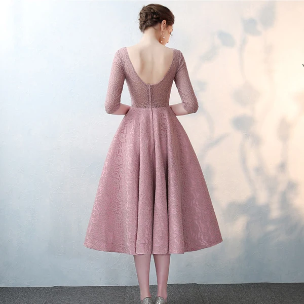 Elegant Blushing Pink 2017 Party Dresses V-Neck Lace Appliques Backless Homecoming Evening Party A-Line / Princess Evening Dresses