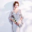 Chic / Beautiful Grey Evening Dresses  2018 Trumpet / Mermaid V-Neck Lace Appliques Backless Beading Rhinestone Evening Party Formal Dresses
