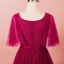 Modest / Simple Burgundy Plus Size Evening Dresses  2018 A-Line / Princess Lace-up Tulle U-Neck Appliques Backless Evening Party Formal Dresses