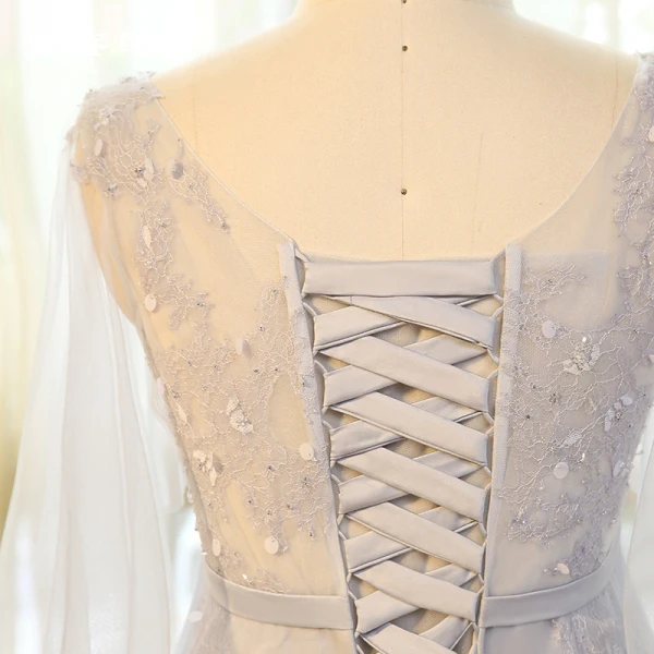 Chic / Belle Gris Grande Taille Robe De Bal 2018 Princesse V-Cou Tulle Lacer Appliques Dos Nu Perlage Paillettes Soirée Robe De Soirée