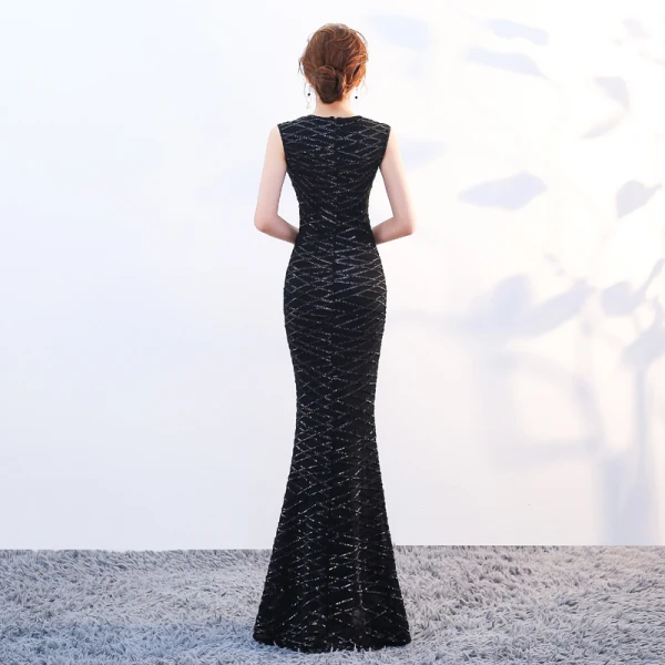 Sparkly Bling Bling Floor-Length / Long Black Evening Dresses 2018 Trumpet / Mermaid U-Neck Zipper Up Beading Sequins Evening Party Formal Dresses
