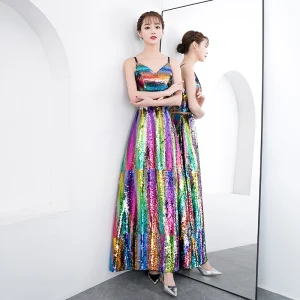 Scintillantes Bling Bling Multi Couleurs Longue Robe De Soirée 2018 Princesse V Cou Perlage Paillettes Cocktail Soirée Robe De Ceremonie