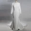 Vintage / Retro Ivory Chapel Train 2018 Wedding Trumpet / Mermaid Long Sleeve Scoop Neck Charmeuse Puffy Buttons Wedding Dresses