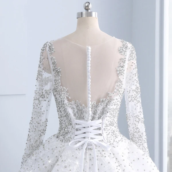 Luxury / Gorgeous White Royal Train Wedding 2018 Tulle U-Neck Backless Beading Crystal Rhinestone Ball Gown Wedding Dresses