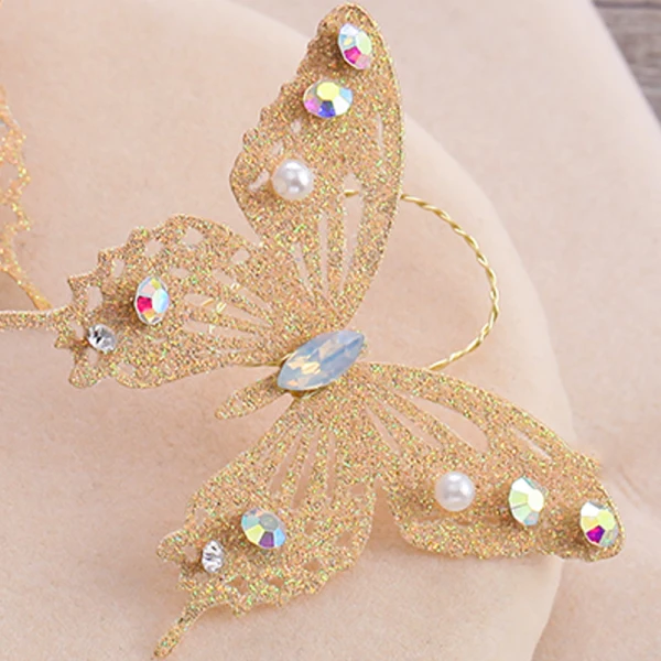 Modern / Fashion Gold Headpieces 2019 6-piece Metal Beading Rhinestone Pearl Butterfly Wedding Prom Accessories