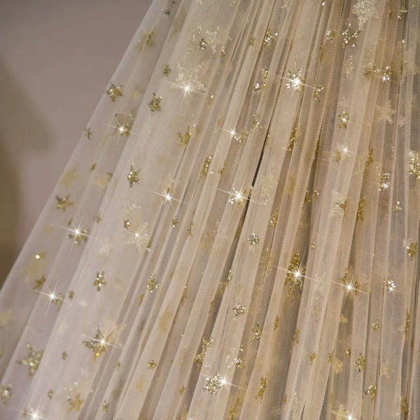 Scintillantes Étourdissant Doré Voile De Mariée 2020 Tulle Étoile Paillettes Glitter Chapel Train Mariage Accessorize