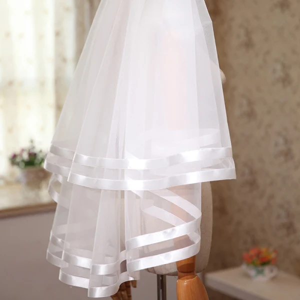 Modest / Simple White Wedding Short Striped Tulle 1.5 m Wedding Veils 2018