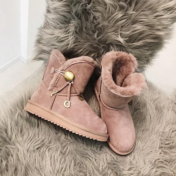 Klassieke Elegante Bruin Snowboots 2020 Gesp Kwast Wollen Leer Toevallig Tuin / Outdoor Winter Plat Ronde Neus Dames Laarzen