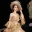 Vintage / Retro Medieval Bling Bling Fabulous Gold Ball Gown Prom Dresses 2021 Long Sleeve 3D Lace V-Neck Puffy Printing Chapel Train Cosplay