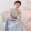 Sparkly Bling Bling Silver Floor-Length / Long Evening Dresses  2018 A-Line / Princess V-Neck Tulle Appliques Beading Sequins Evening Party Formal Dresses