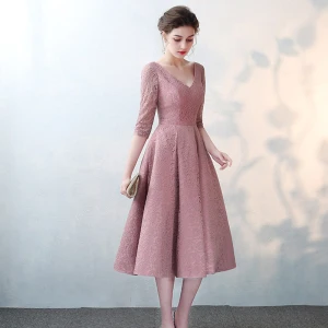 Élégant Rougissant Rose 2017 Robe De Fete V Cou Dentelle Appliques Dos Nu De Retour Soirée Princesse Robe De Soirée