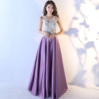 Chic Belle Violet Robe De Soirée 2017 Princesse U Cou Dentelle Appliques Dos Nu Perlage Soirée Robe De Ceremonie