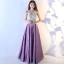 Chic / Beautiful Purple Evening Dresses  2017 A-Line / Princess U-Neck Lace Appliques Backless Beading Evening Party Formal Dresses