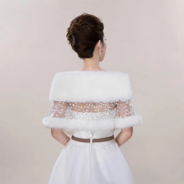 Blanche Hiver En Dentelle Paillettes Fausse Fourrure Mariage Promo Châles 2017