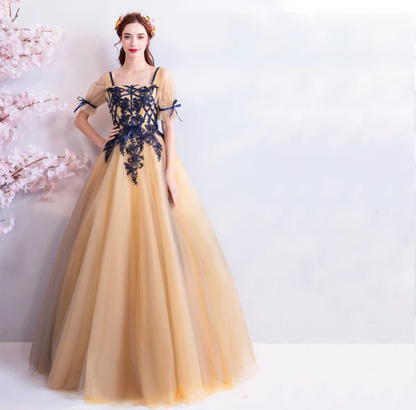 Classic Elegant Yellow Floor-Length / Long Evening Dresses 2018 A-Line / Princess U-Neck Tulle Embroidered Backless Beading Evening Party Prom Dresses