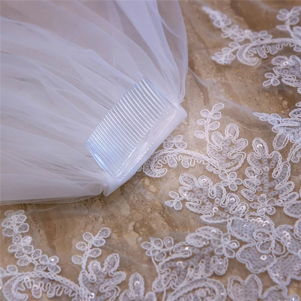 Luxe Blanche Royal Train Mariage 2018 Tulle Appliques Perlage Paillettes Voile De Mariée