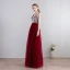 Charming Sexy Floor-Length / Long Evening Dresses  2018 V-Neck Chiffon Lace-up Burgundy Appliques Backless Beading Formal Dresses