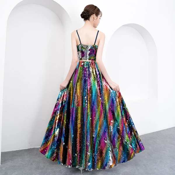 Scintillantes Bling Bling Multi-Couleurs Longue Robe De Soirée 2018 Princesse V-Cou Perlage Paillettes Cocktail Soirée Robe De Ceremonie