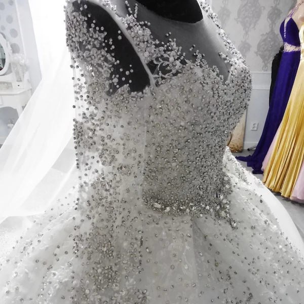 Luxury / Gorgeous White Royal Train Wedding 2018 Tulle U-Neck Backless Beading Crystal Rhinestone Ball Gown Wedding Dresses