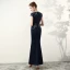Elegant Navy Blue Evening Dresses  2017 Trumpet / Mermaid U-Neck Charmeuse Appliques Beading Pierced Handmade  Evening Party Formal Dresses