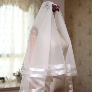 Simple Blanche Mariage Courte Rayé Tulle 1 5 M Voile De Mariée 2018