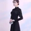 Modest / Simple Black Floor-Length / Long Evening Dresses  2018 A-Line / Princess Lace-up High Neck Long Sleeve Charmeuse Formal Dresses