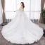 Chic / Belle Blanche Robe Boule Grande Taille Robe De Mariée 2019 Tulle Manches Longues Appliques Dos Nu Brodé Paillettes Bustier Chapel Train Mariage