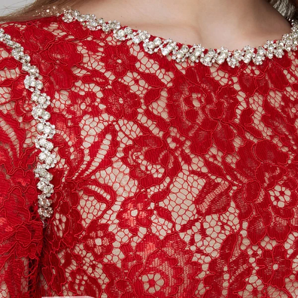 Chic / Beautiful Red Mother Of The Bride Dresses 2020 Trumpet / Mermaid Long Sleeve U-Neck Beading Embroidered Rhinestone Sweep Train Wedding Evening Party Wedding Party Dresses