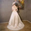 Vintage / Retro Medieval Champagne Prom Dresses 2021 A-Line / Princess Off-The-Shoulder Sleeveless Crossed Straps Lace Tulle Appliques Backless Sweep Train Prom Formal Dresses