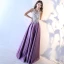 Chic / Beautiful Purple Evening Dresses  2017 A-Line / Princess U-Neck Lace Appliques Backless Beading Evening Party Formal Dresses