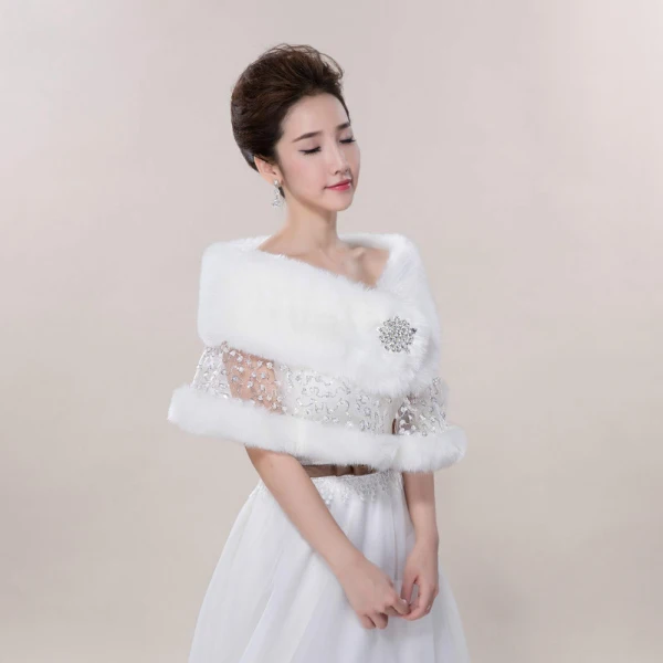 Blanche Hiver En Dentelle Paillettes Fausse Fourrure Mariage Promo Châles 2017