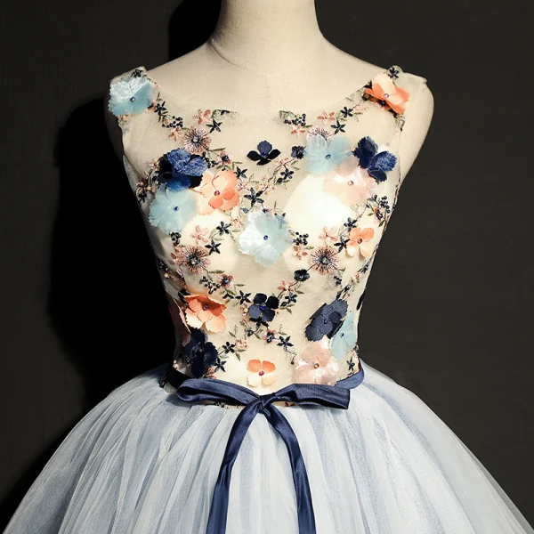 Chic / Beautiful Navy Blue Graduation Dresses 2018 Homecoming A-Line / Princess Tulle U-Neck Embroidered Appliques Backless Beading Cocktail Party Formal Dresses