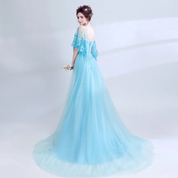 Classic Elegant Sky Blue Evening Dresses 2018 Trumpet / Mermaid U-Neck Charmeuse Butterfly Backless Embroidered Evening Party Formal Dresses