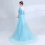 Classic Elegant Sky Blue Evening Dresses  2018 Trumpet / Mermaid U-Neck Charmeuse Butterfly Backless Embroidered Evening Party Formal Dresses