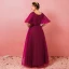 Modest / Simple Burgundy Plus Size Evening Dresses  2018 A-Line / Princess Lace-up Tulle U-Neck Appliques Backless Evening Party Formal Dresses