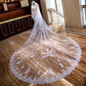 Luksus Hvit Royal Train Bryllup 2018 Tyll Appliques Beading Paljetter Brudeslør