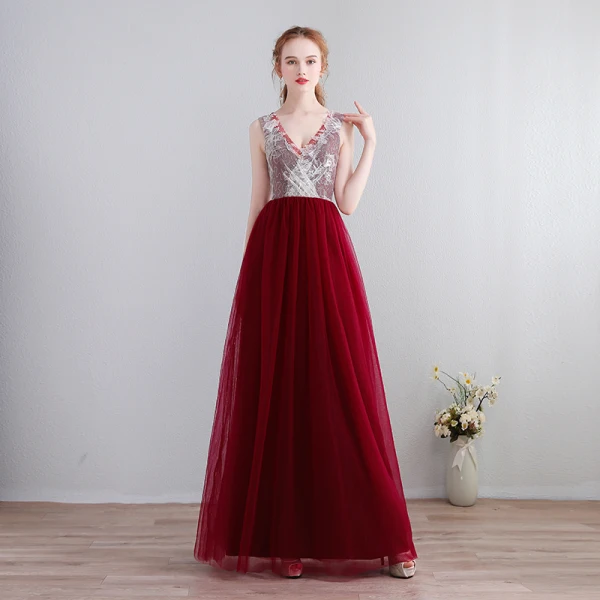 Charming Sexy Floor-Length / Long Evening Dresses 2018 V-Neck Chiffon Lace-up Burgundy Appliques Backless Beading Formal Dresses