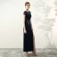 Elegant Navy Blue Evening Dresses  2017 Trumpet / Mermaid U-Neck Charmeuse Appliques Beading Pierced Handmade  Evening Party Formal Dresses