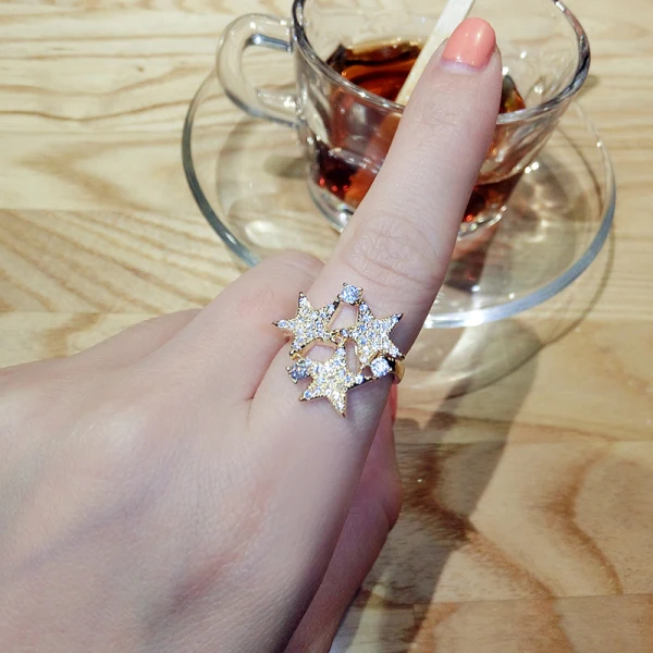 Piękne Złote Rhinestone Gwiazda Szczęściarz Pierścień Taniec Pierścienie 2019 Akcesoria