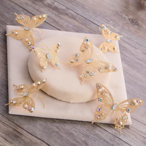 Mode Guld Hårsmycken 2019 6 Delat Metall Beading Rhinestone Pärla Fjäril Bröllop Bal Tillbehör