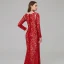 Chic / Beautiful Red Mother Of The Bride Dresses 2020 Trumpet / Mermaid Long Sleeve U-Neck Beading Embroidered Rhinestone Sweep Train Wedding Evening Party Wedding Party Dresses