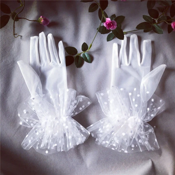 Snygga / Fina Vita Brudhandskar 2020 Appliqués Beading Pärla Rhinestone Tyll Bal Bröllop Tillbehör