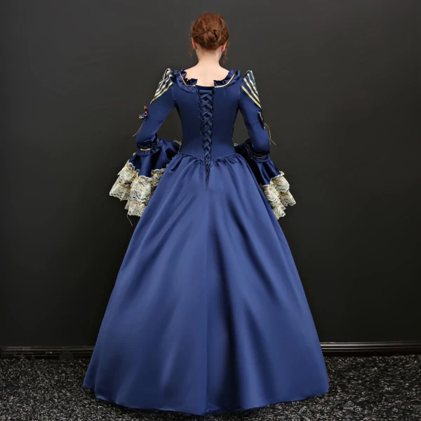 Vintage / Retro Traditional Floor-Length / Long Ball Gown Navy Blue Prom Dresses 2018 Lace-up U-Neck Charmeuse Backless Printing Prom Formal Dresses