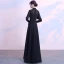 Modest / Simple Black Floor-Length / Long Evening Dresses  2018 A-Line / Princess Lace-up High Neck Long Sleeve Charmeuse Formal Dresses