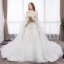 Chic / Belle Blanche Robe Boule Grande Taille Robe De Mariée 2019 Tulle Manches Longues Appliques Dos Nu Brodé Paillettes Bustier Chapel Train Mariage