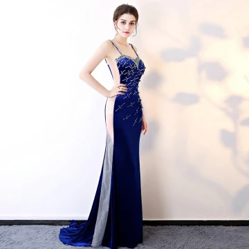 Sexy Bleu Roi Robe De Soirée 2017 Trompette Sirène Bretelles Spaghetti Dos Nu Perlage Paillettes Soirée Robe De Ceremonie